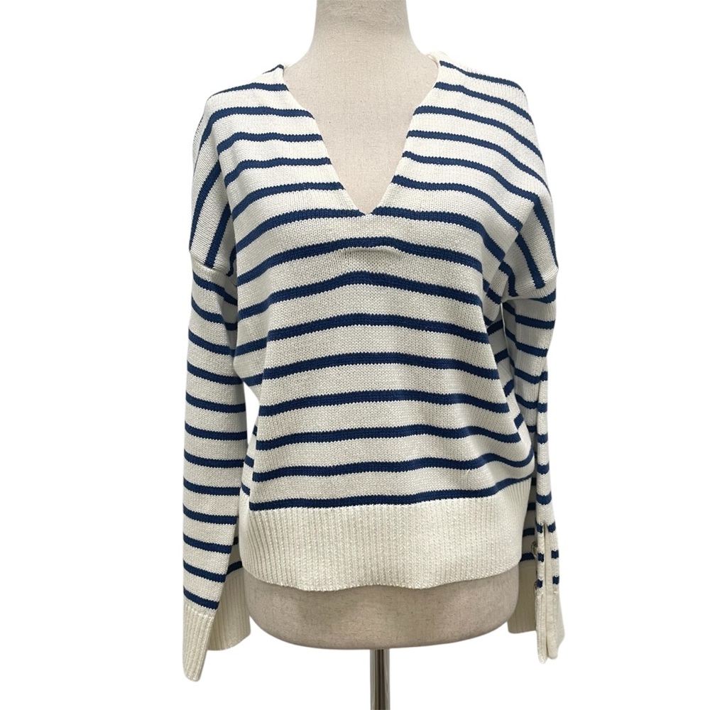 Kerri Rosenthal XOKR Next Smile’s On You Blue Striped Long Sleeve Sweater Small